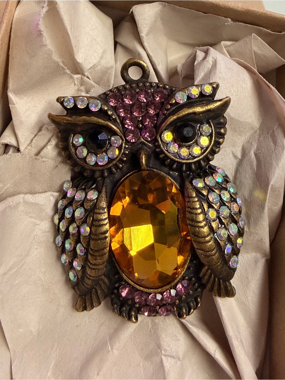 Betsey Johnson Antique Bronze Owl Necklace Pendant - Picture 2 of 3
